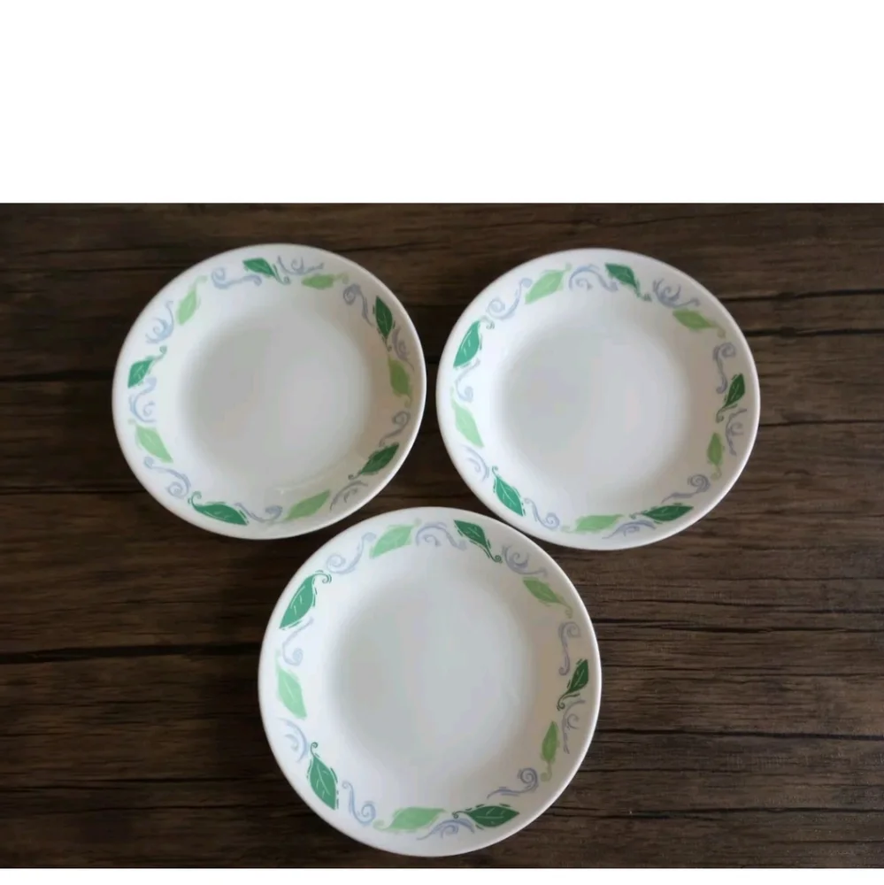 Corelle Spearmint Bread Plates White Green Leaves Blue Scrolls 6.75